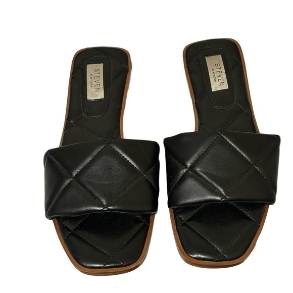 Steven New York by Steve Madden Black Holyn Quilted Flat Slide Sandals Size 7 - Picture 2 of 11